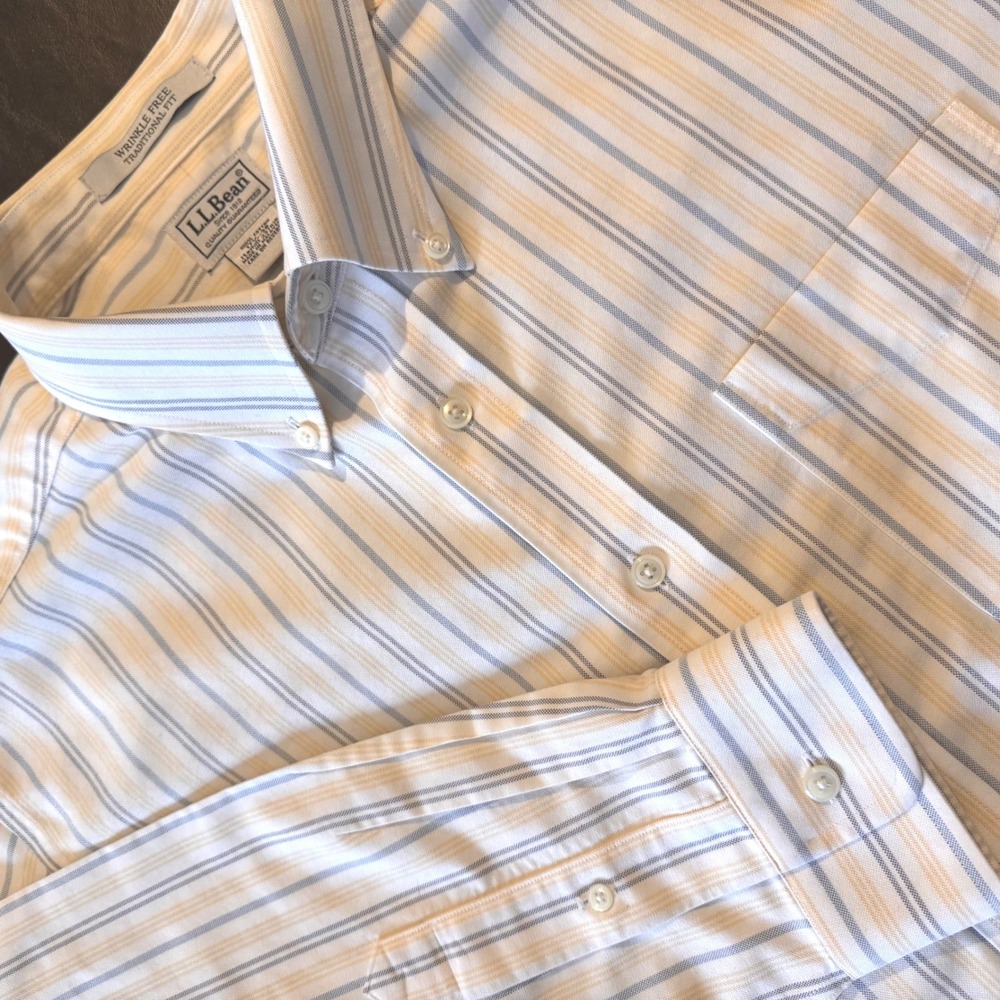 LL Bean Wrinkle Free Traditional Striped Button Down Shirt 17 1/2 36 Classic Dad - Picture 7 of 9